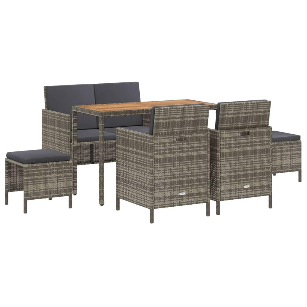 6 Piece Garden Dining Set with Cushions Grey Poly Rattan