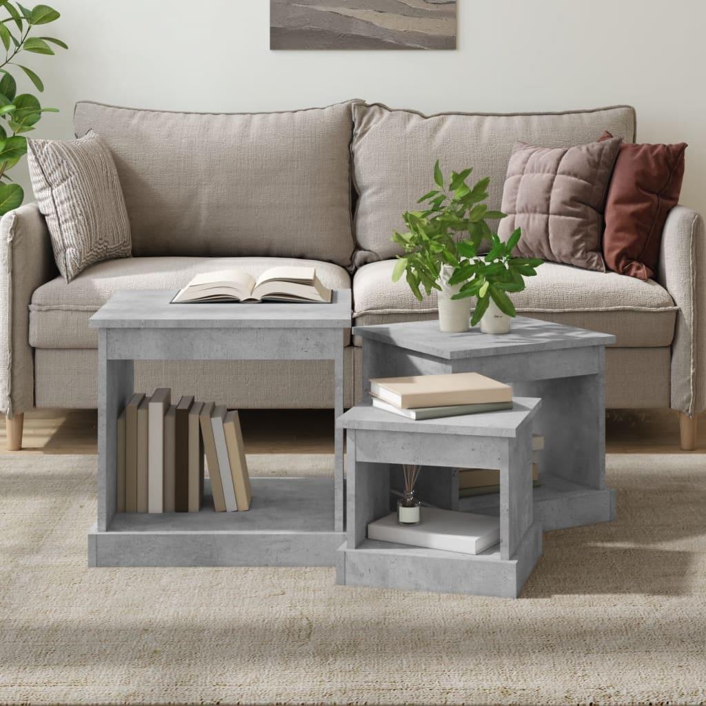 Coffee Tables 3 pcs Concrete Grey Engineered Wood