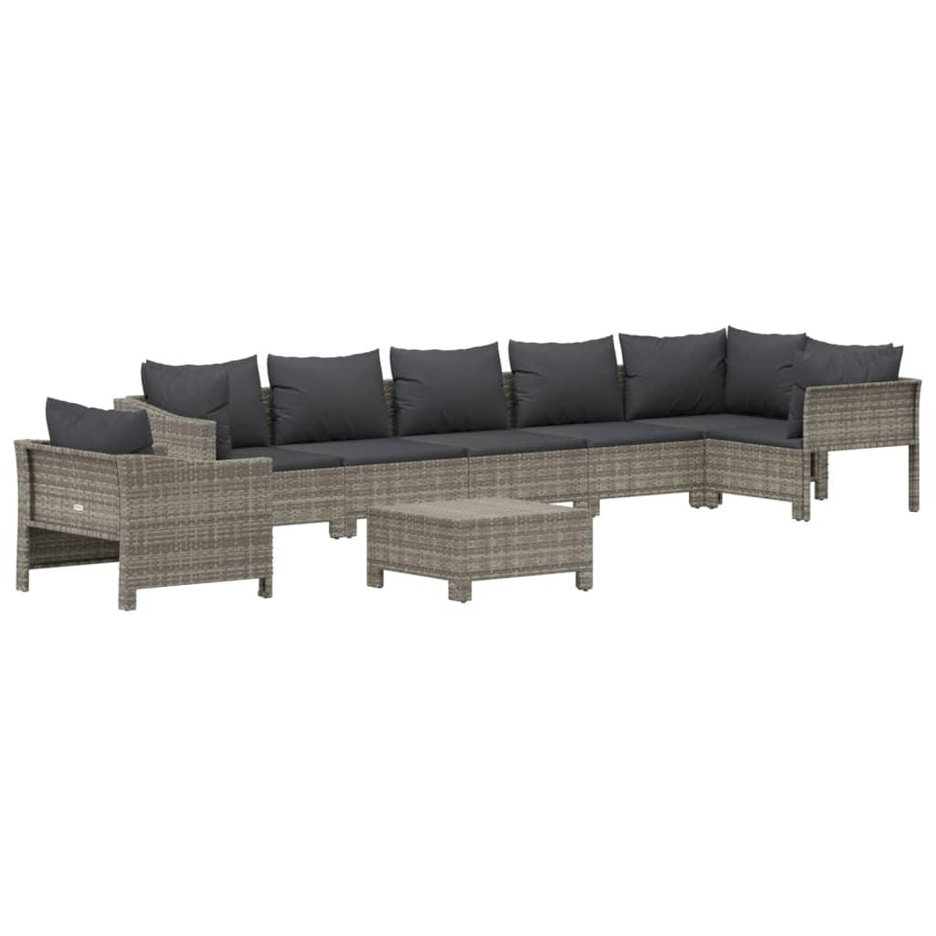 8 Piece Garden Lounge Set with Cushions Grey Poly Rattan