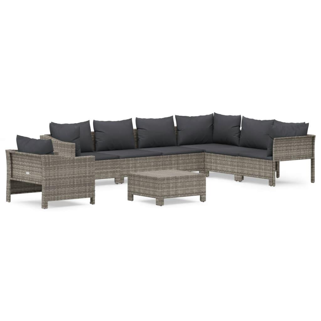 8 Piece Garden Lounge Set with Cushions Grey Poly Rattan