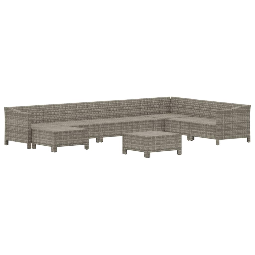 9 Piece Garden Lounge Set with Cushions Grey Poly Rattan