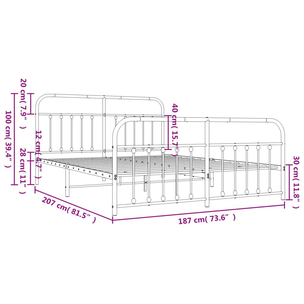 Metal Bed Frame without Mattress with Footboard Black 183x203 cm King
