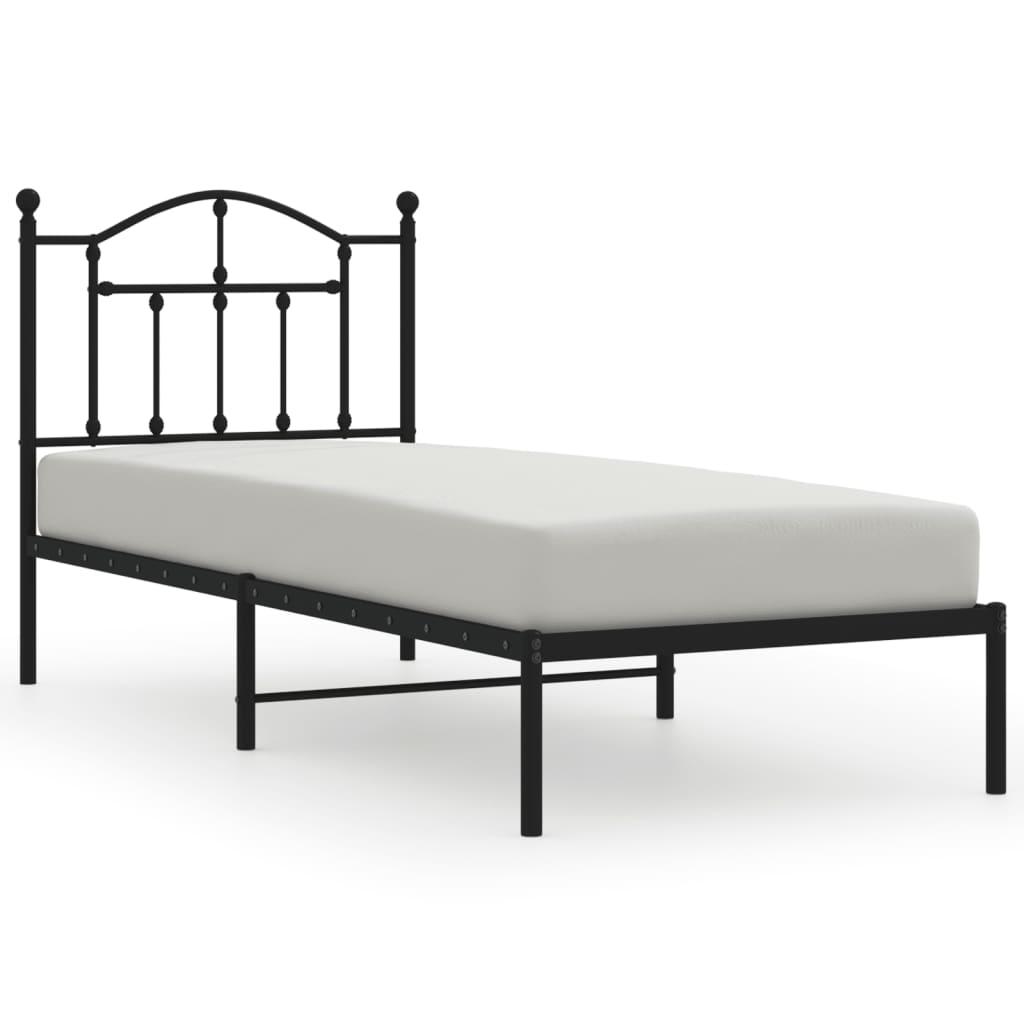 Metal Bed Frame without Mattress with Headboard Black 90x190 cm