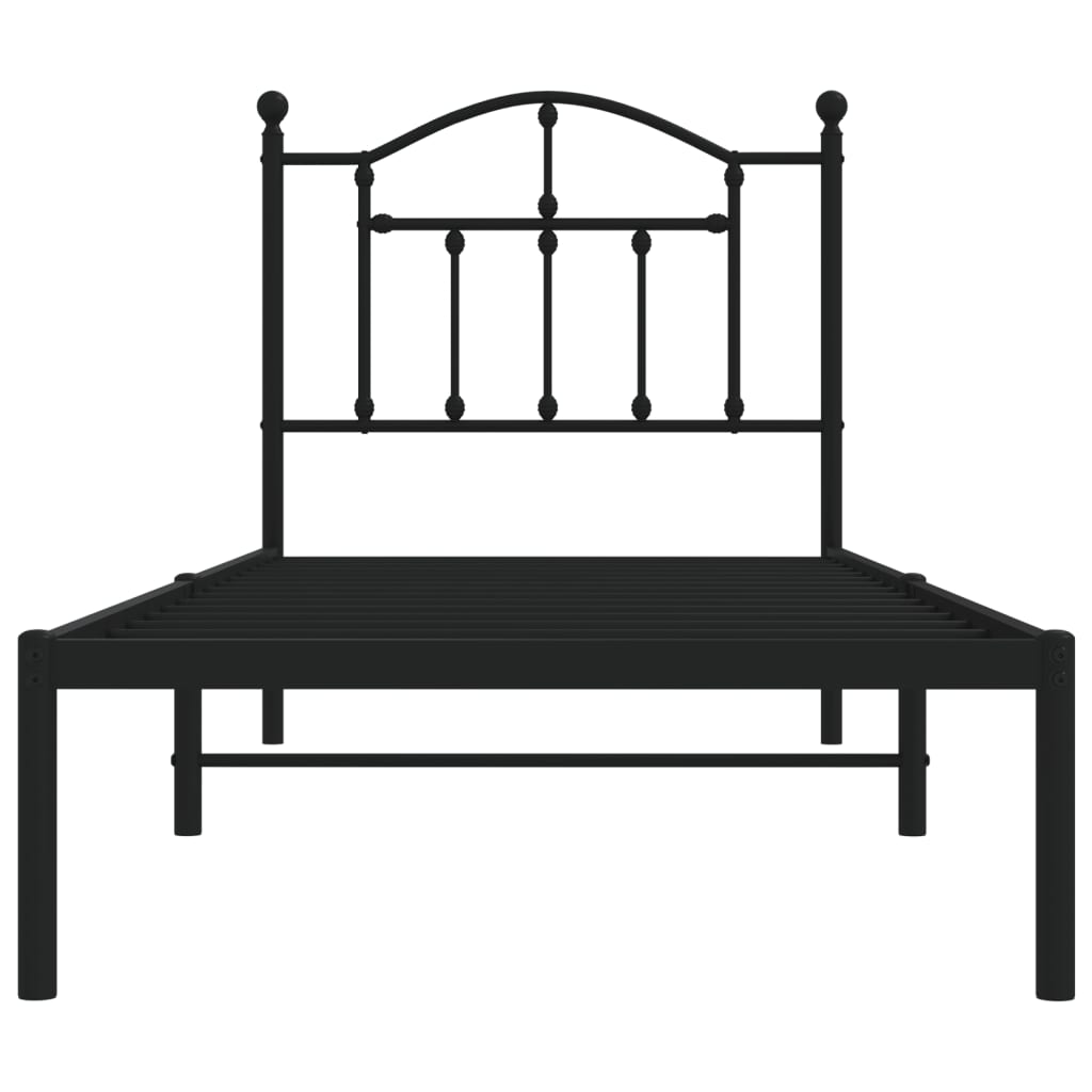 Metal Bed Frame without Mattress with Headboard Black 90x190 cm