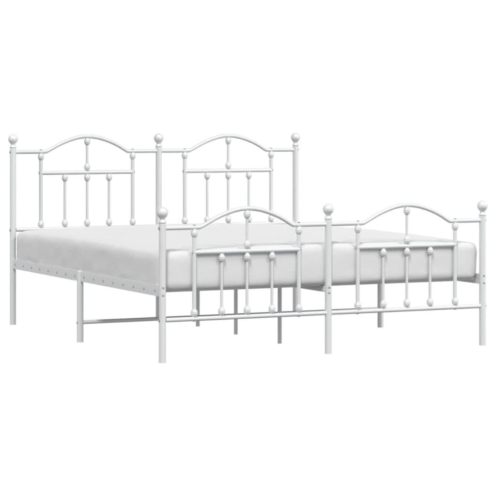 Metal Bed Frame without Mattress with Footboard White 183x203 cm King