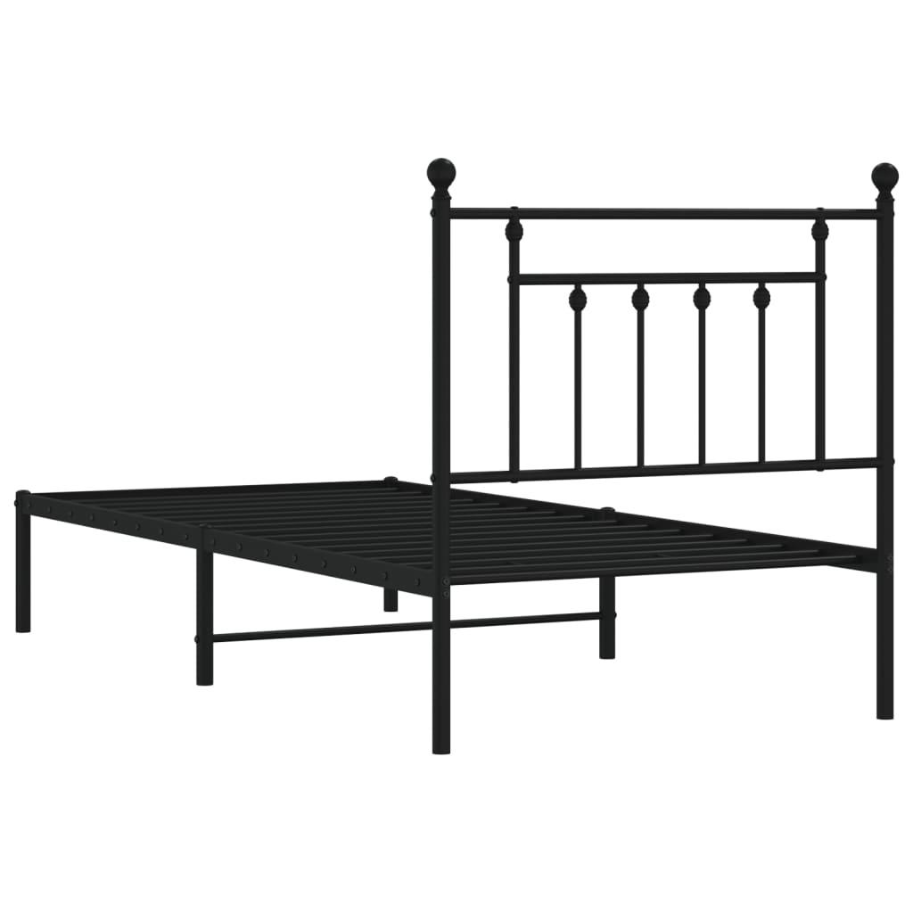 Metal Bed Frame without Mattress with Headboard Black 90x190 cm