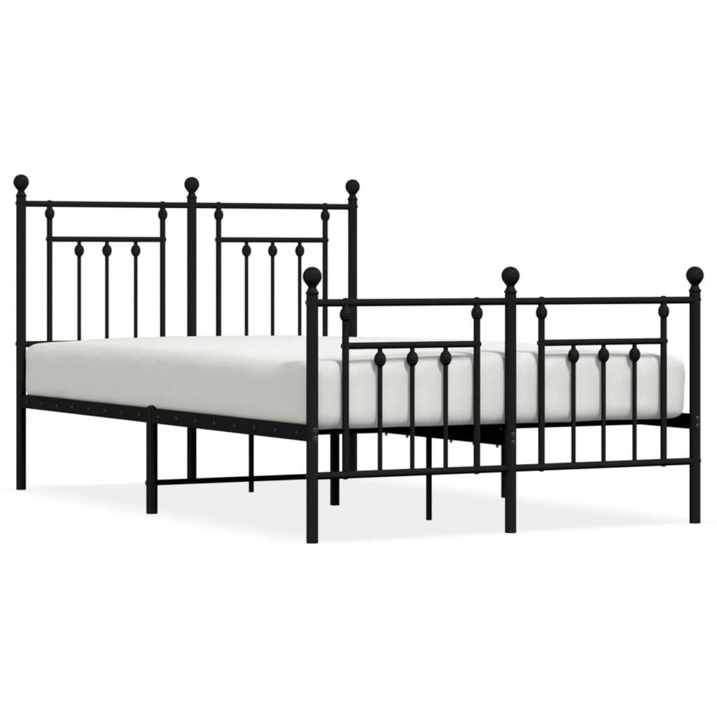 Metal Bed Frame without Mattress with Footboard Black 135x190 cm