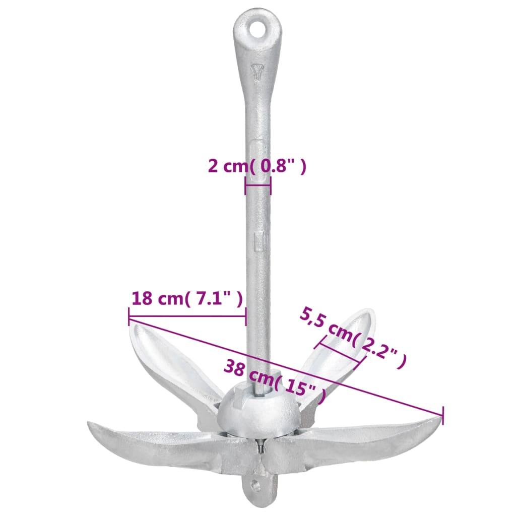 Folding Anchor with Rope Silver 4 kg Hot Dip Galvanized Cast Iron