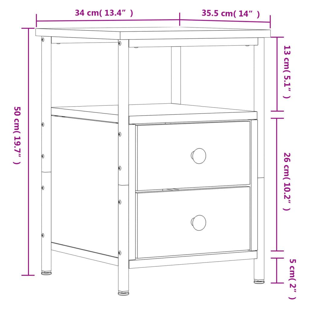 Bedside Cabinet Brown Oak 34x35.5x50 cm Engineered Wood