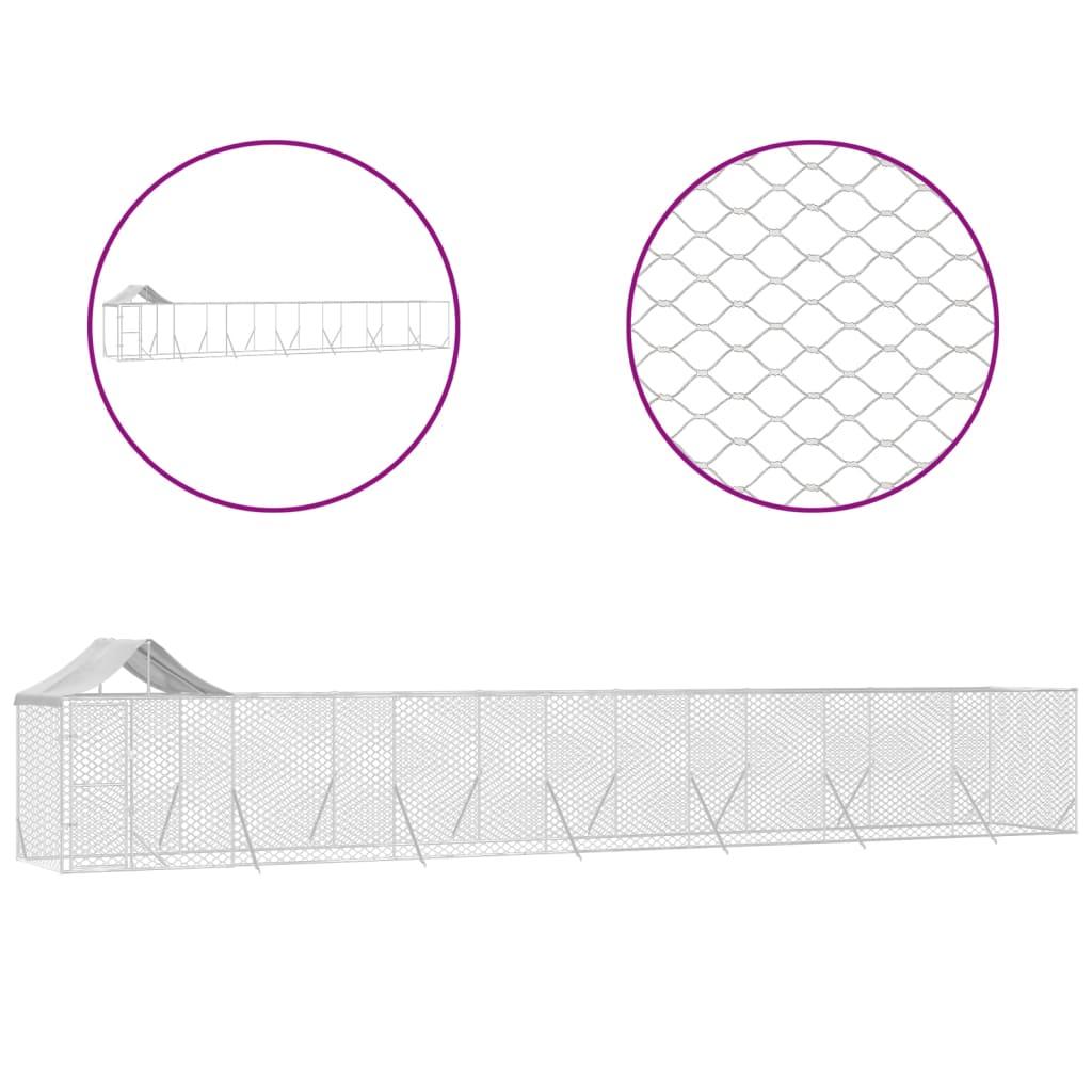 Outdoor Dog Kennel with Roof Silver 14x2x2.5 m Galvanised Steel