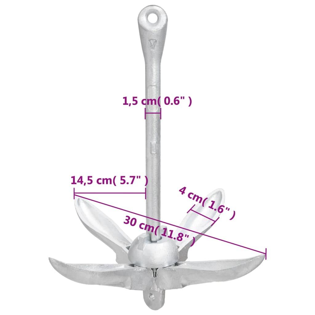 Folding Anchor with Rope Silver 1.5 kg Malleable Iron