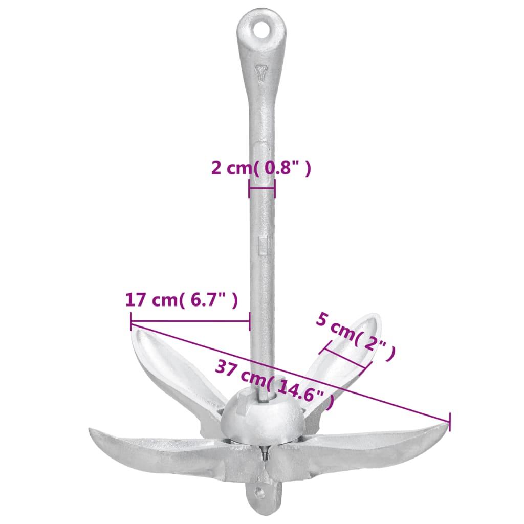 Folding Anchor with Rope Silver 3.2 kg Malleable Iron