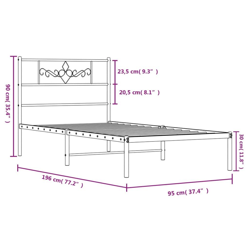 Metal Bed Frame without Mattress with Headboard White 90x190 cm