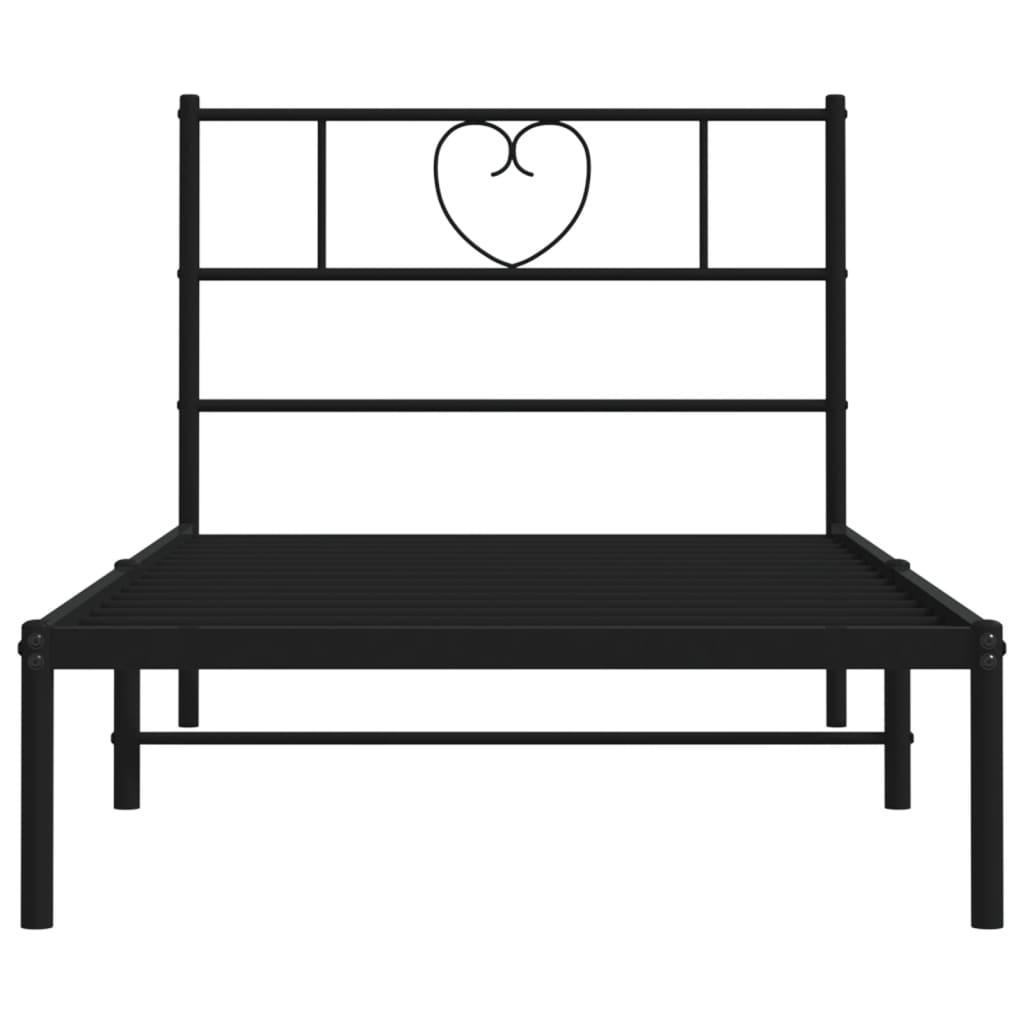Metal Bed Frame without Mattress with Headboard Black 90x190 cm