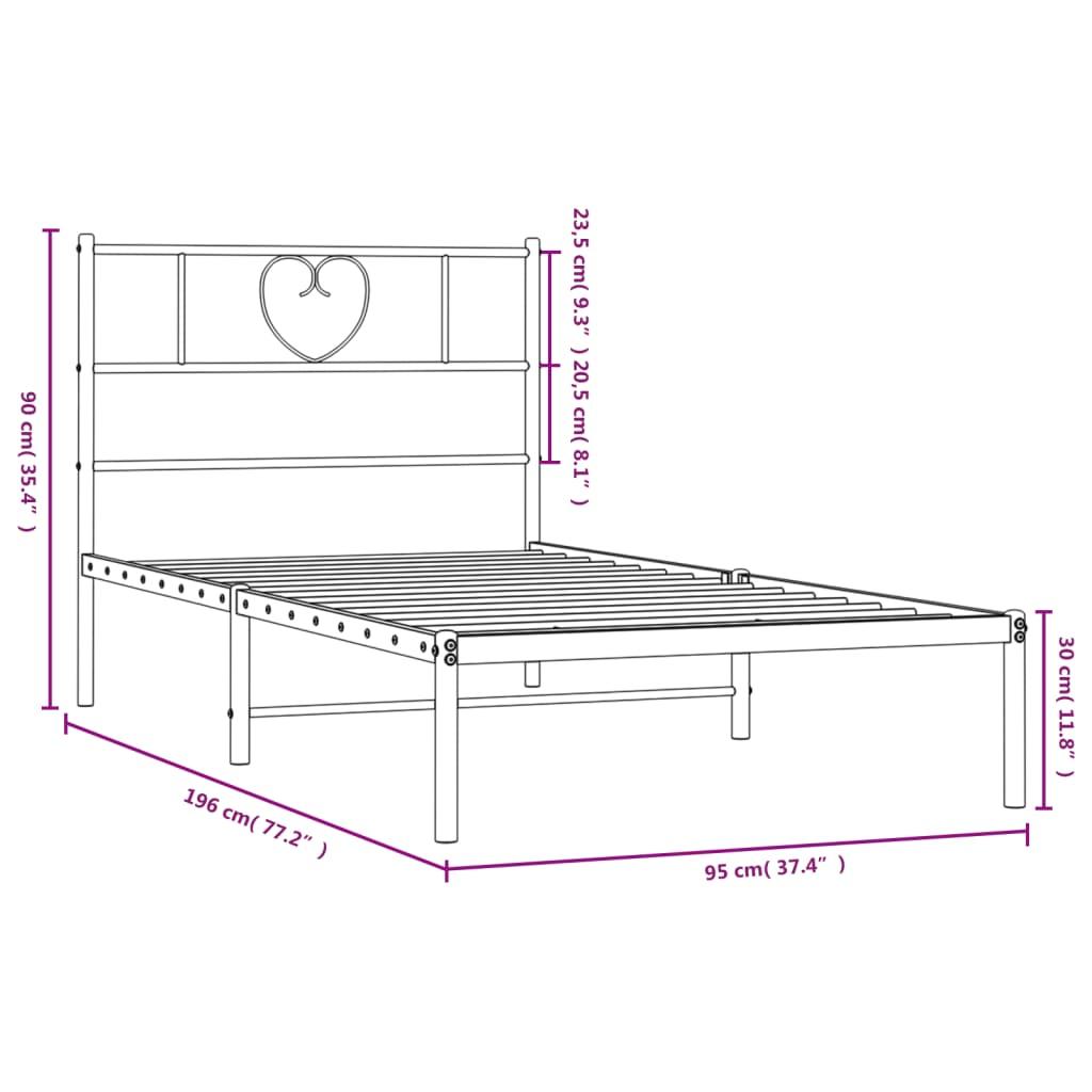 Metal Bed Frame without Mattress with Headboard Black 90x190 cm