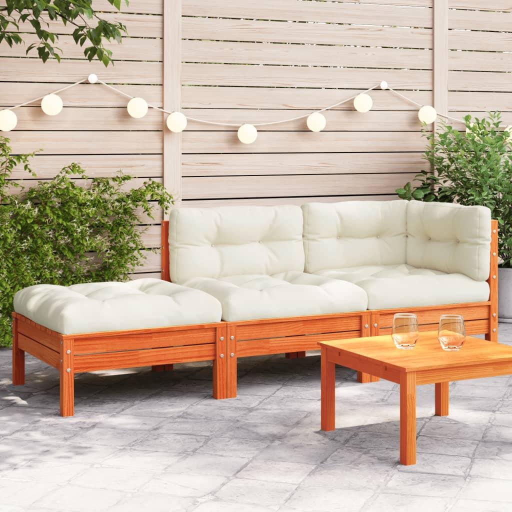 Garden Sofa with Cushions and Footstool 3-Seater