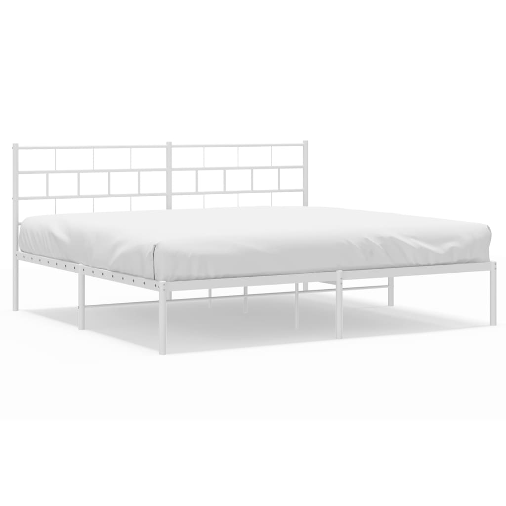 Metal Bed Frame without Mattress with Headboard White 183x203 cm King
