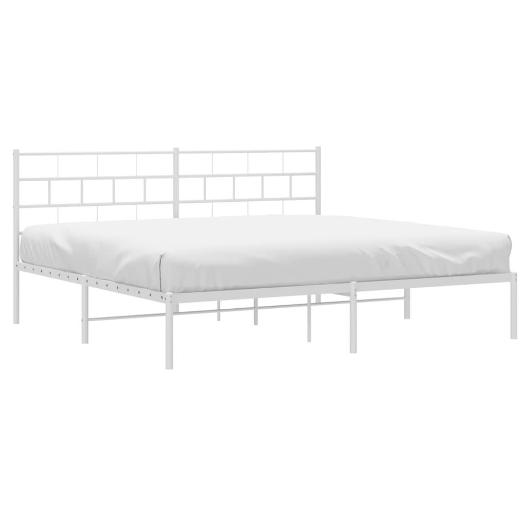 Metal Bed Frame without Mattress with Headboard White 183x203 cm King