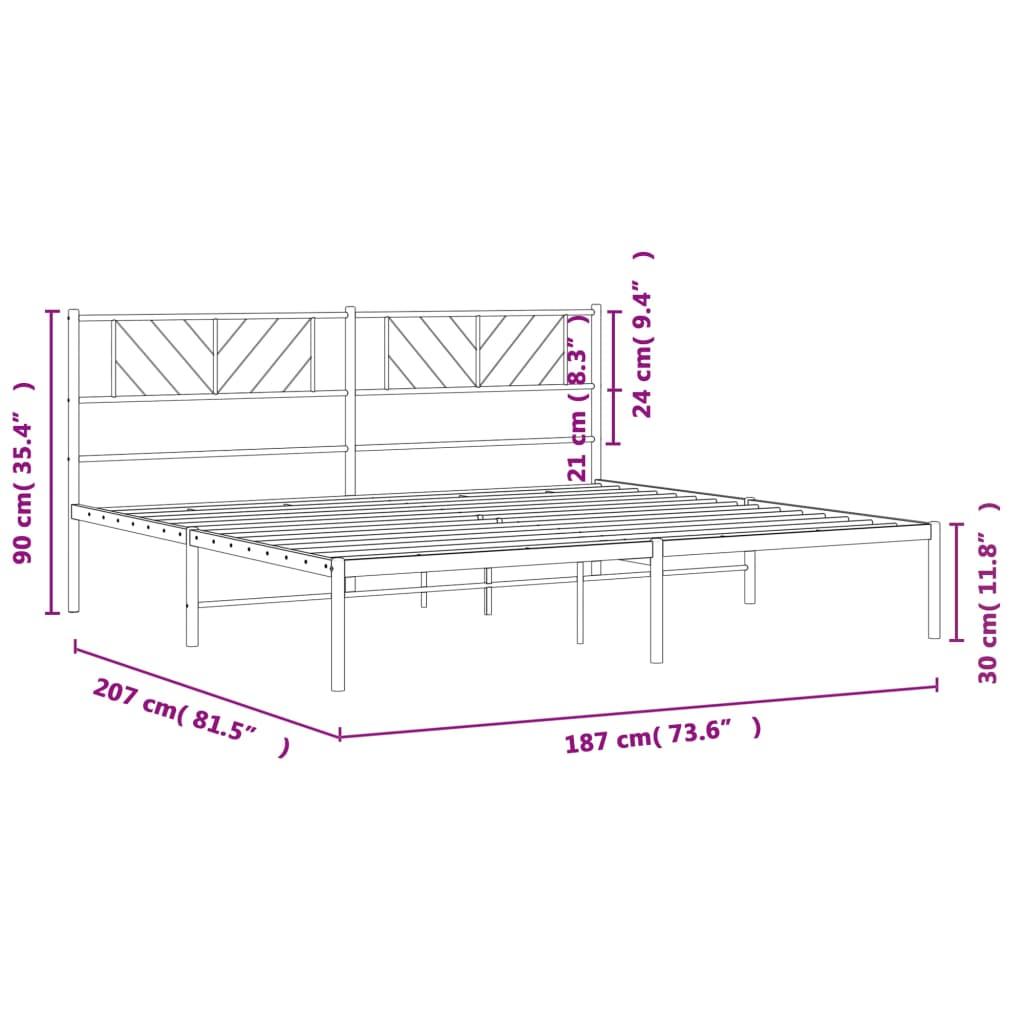 Metal Bed Frame without Mattress with Headboard Black 183x203 cm King