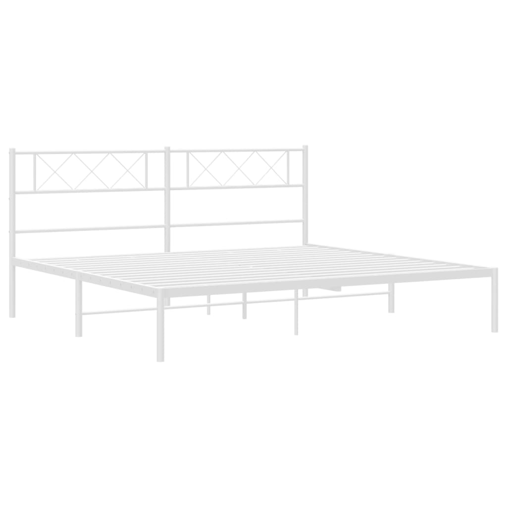 Metal Bed Frame without Mattress with Headboard White 183x203 cm King