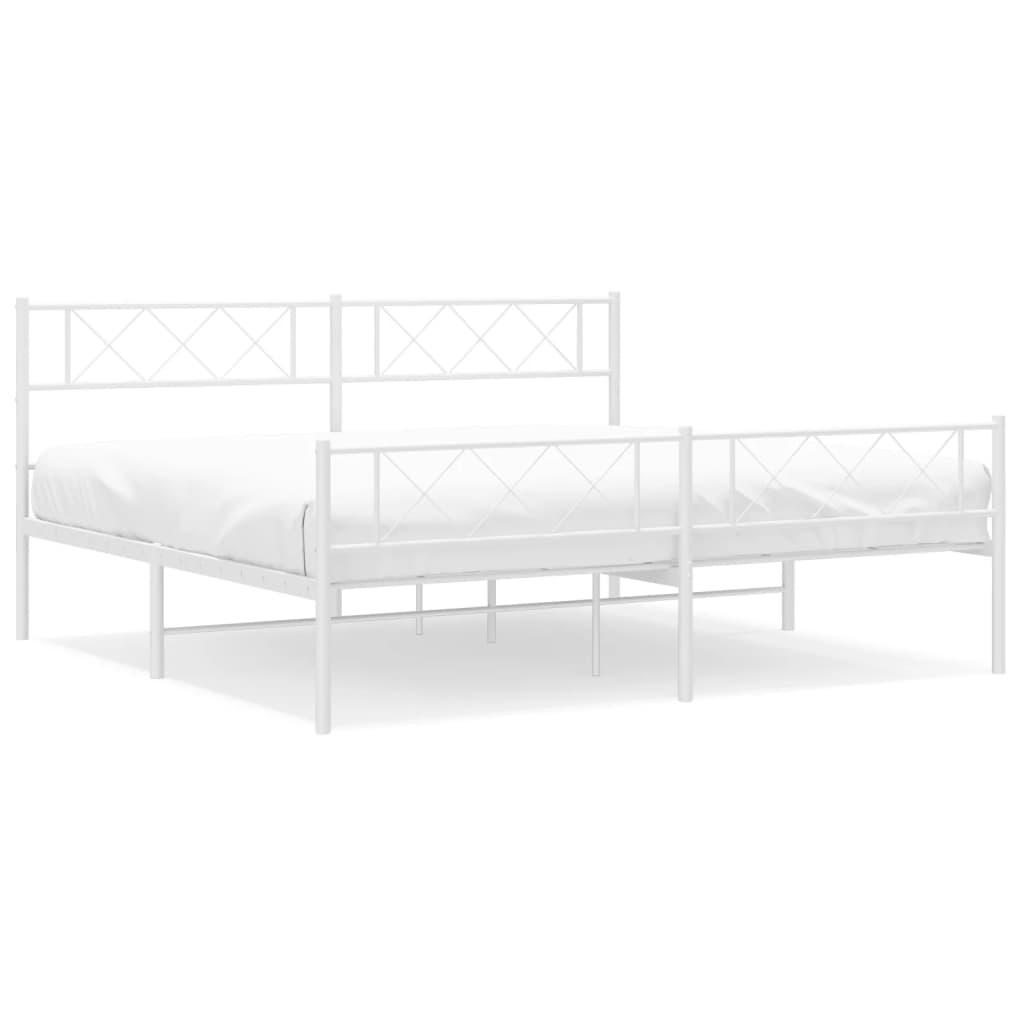 Metal Bed Frame without Mattress with Footboard White 183x203 cm King