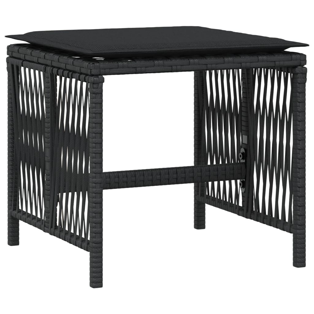 Garden Stools with Cushions 4 pcs Black 41x41x36 cm Poly Rattan