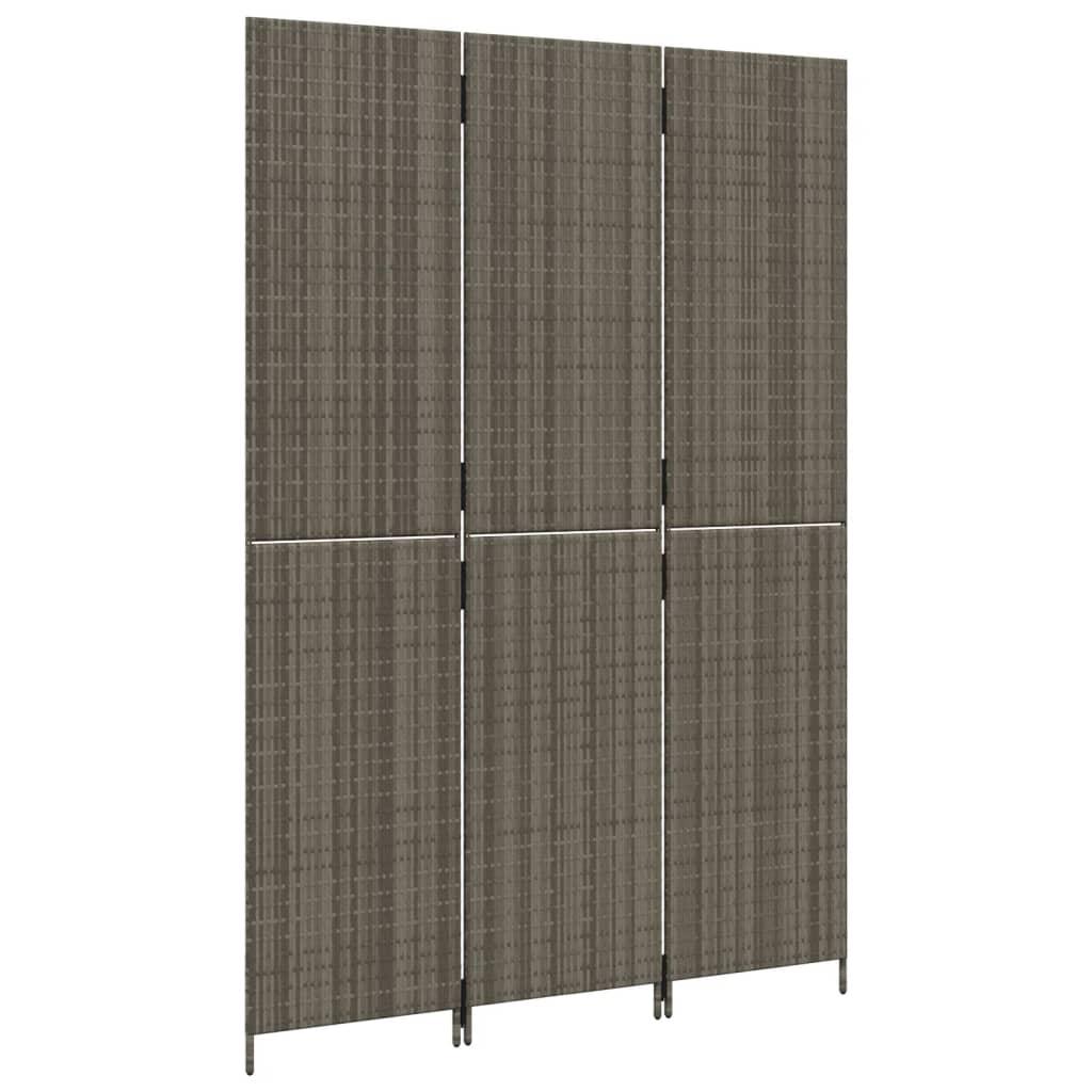 Room Divider 3 Panels Grey Poly Rattan