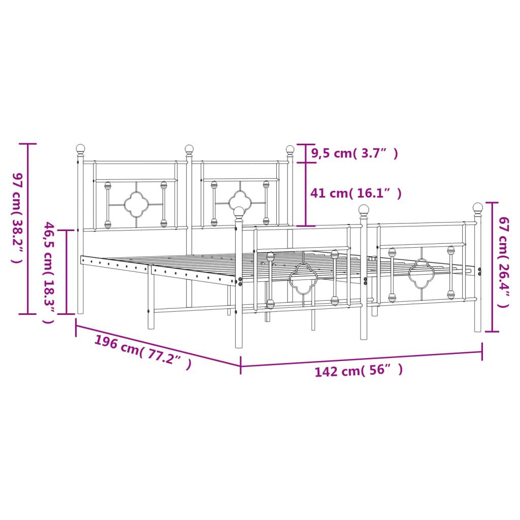 Metal Bed Frame without Mattress with Footboard Black 135x190 cm