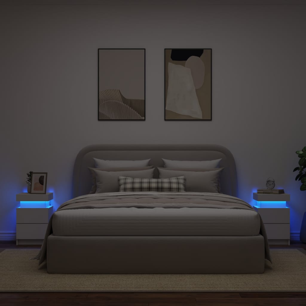 Bedside Cabinets with LED Lights 2 pcs White 35x39x55 cm