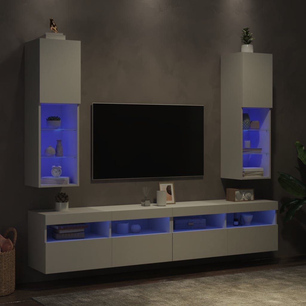 TV Cabinets with LED Lights 2 pcs White 30.5x30x102 cm