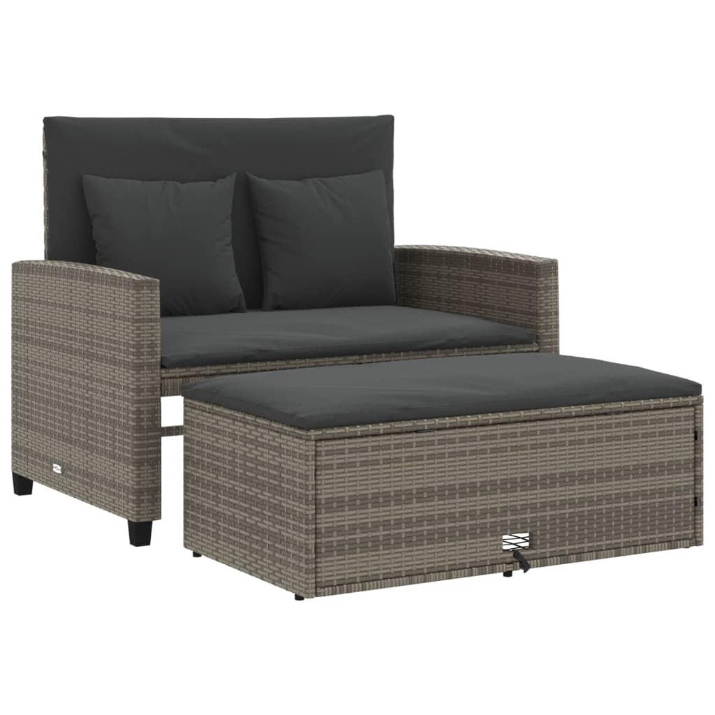 Garden Sofa with Cushions 2-Seater Grey Poly Rattan