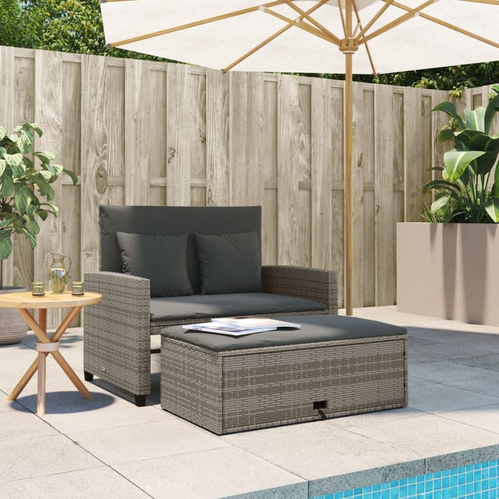 Garden Sofa with Cushions 2-Seater Grey Poly Rattan