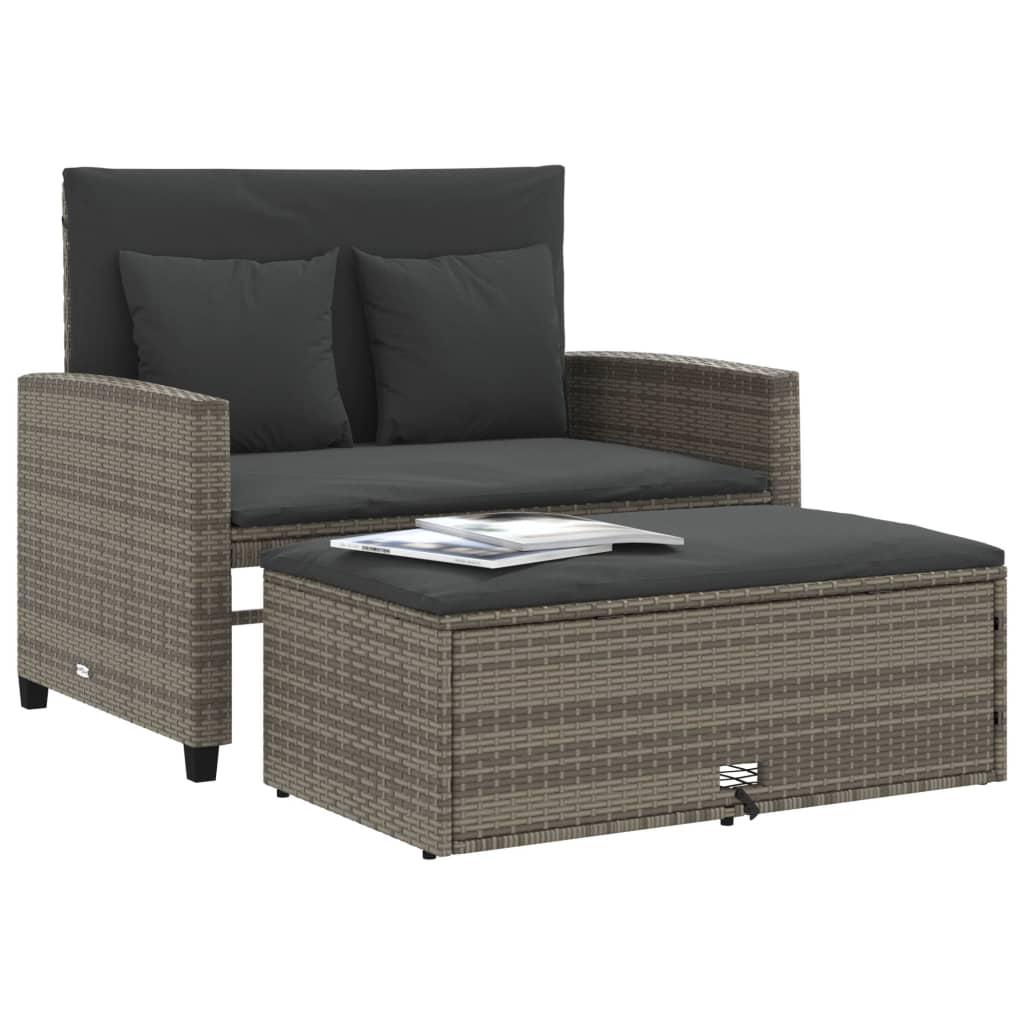 Garden Sofa with Cushions 2-Seater Grey Poly Rattan