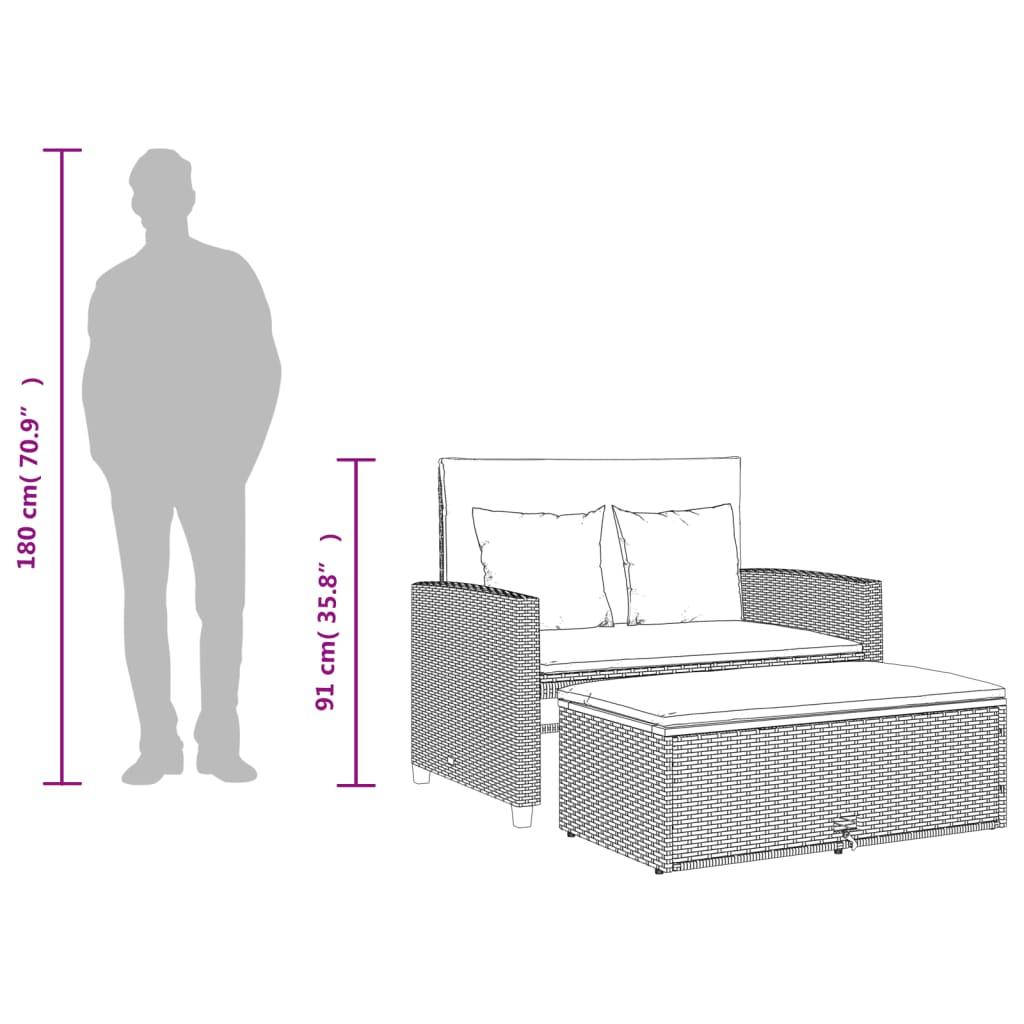 Garden Sofa with Cushions 2-Seater Grey Poly Rattan&Acacia Wood