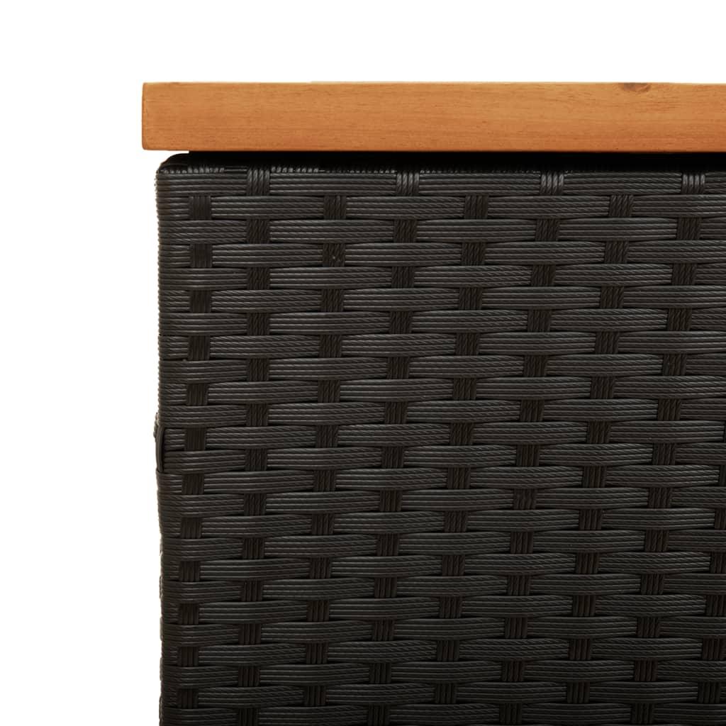 Garden Storage Box Black 110x50x54 cm Poly Rattan Acacia Wood
