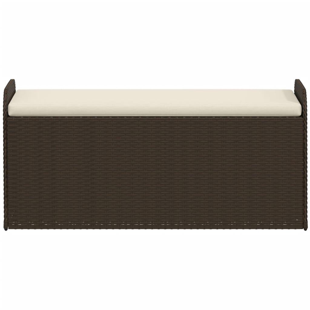 Storage Bench with Cushion Brown 115x51x52 cm Poly Rattan