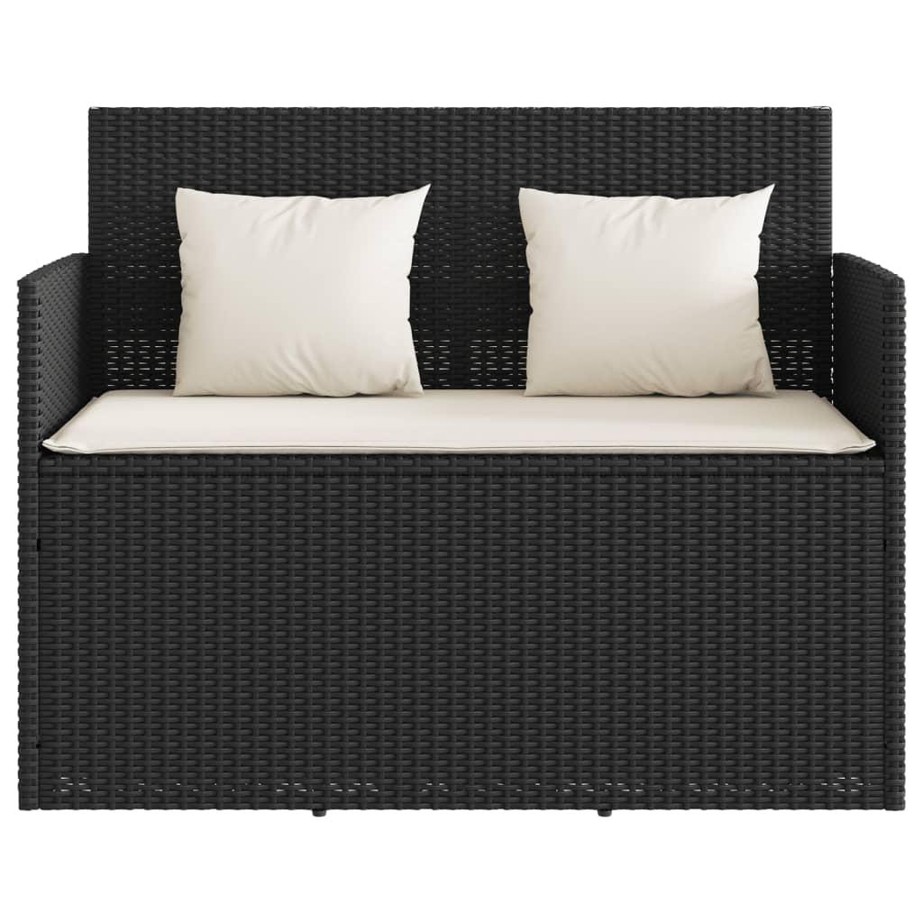 Garden Bench with Cushions Black Poly Rattan