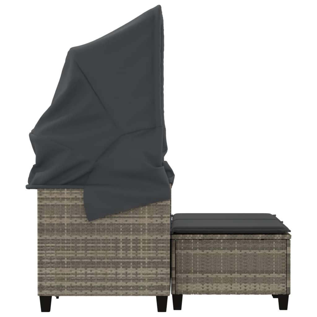 Garden Sofa 2-Seater with Canopy and Stools Light Grey Poly Rattan