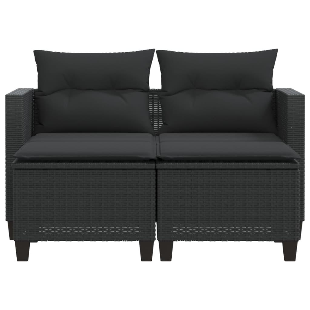 Garden Sofa 2-Seater with Stools Black Poly Rattan