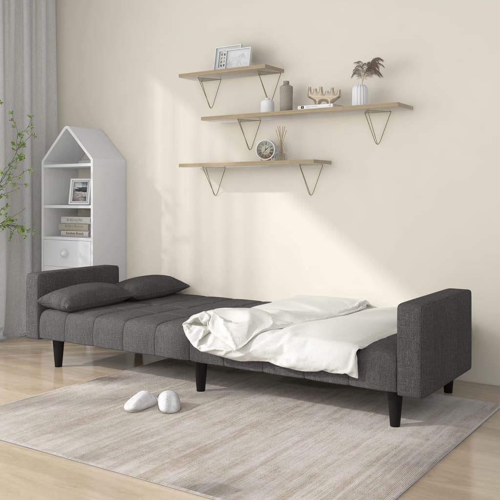 2-Seater Sofa Bed with Two Pillows Dark Grey Fabric