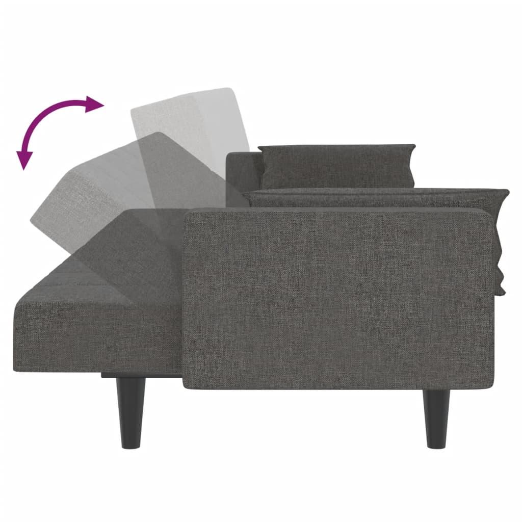 2-Seater Sofa Bed with Two Pillows Dark Grey Fabric