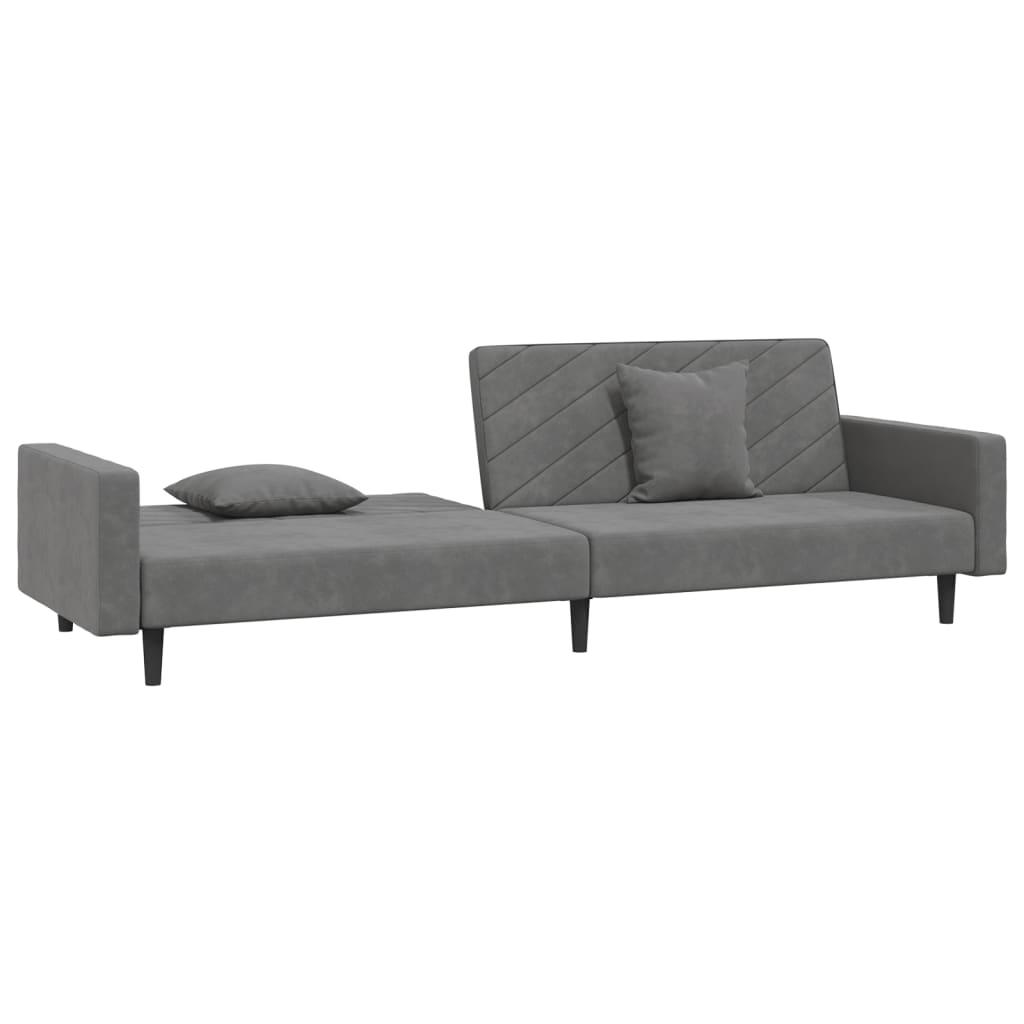 2-Seater Sofa Bed with Two Pillows Dark Grey Velvet