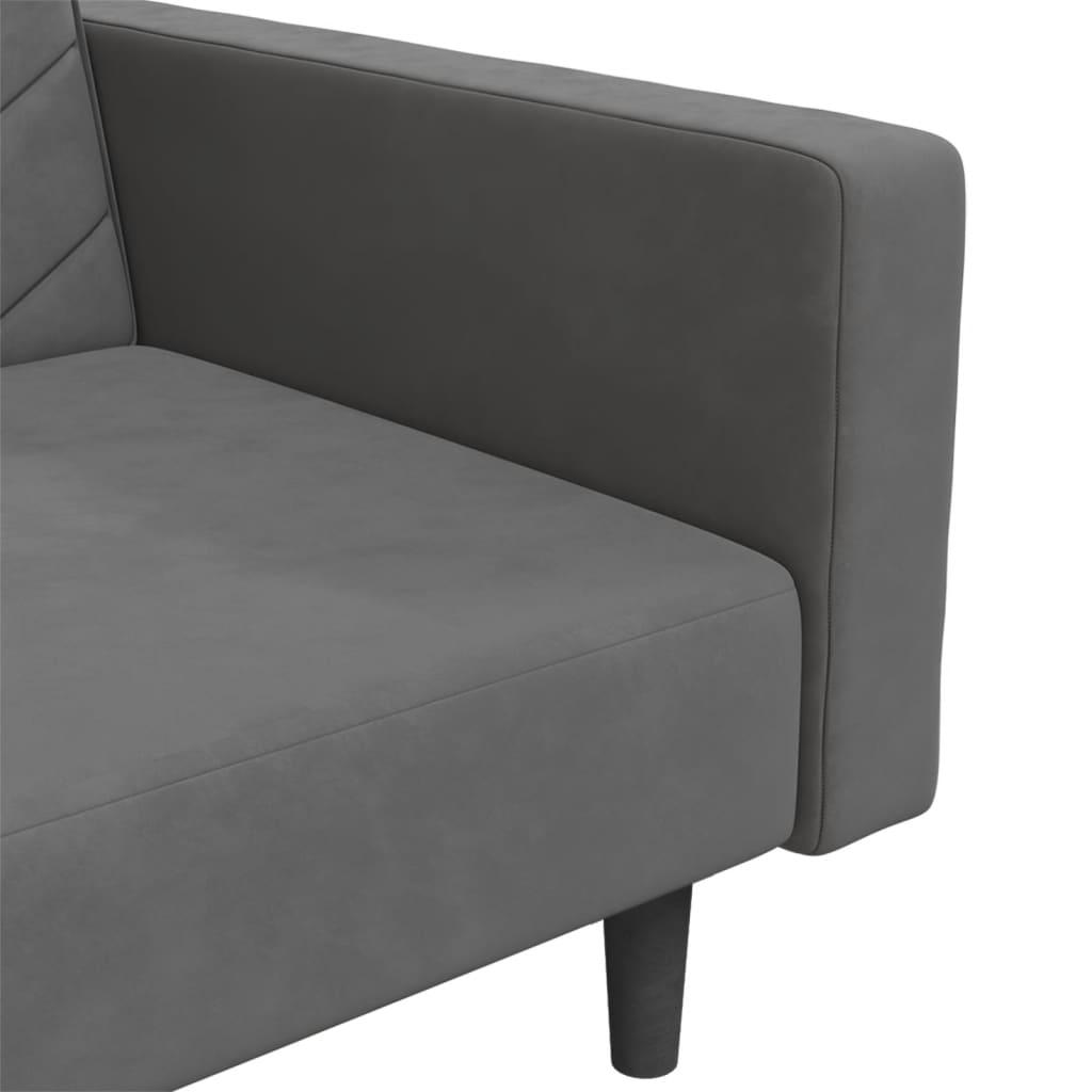 2-Seater Sofa Bed with Two Pillows Dark Grey Velvet