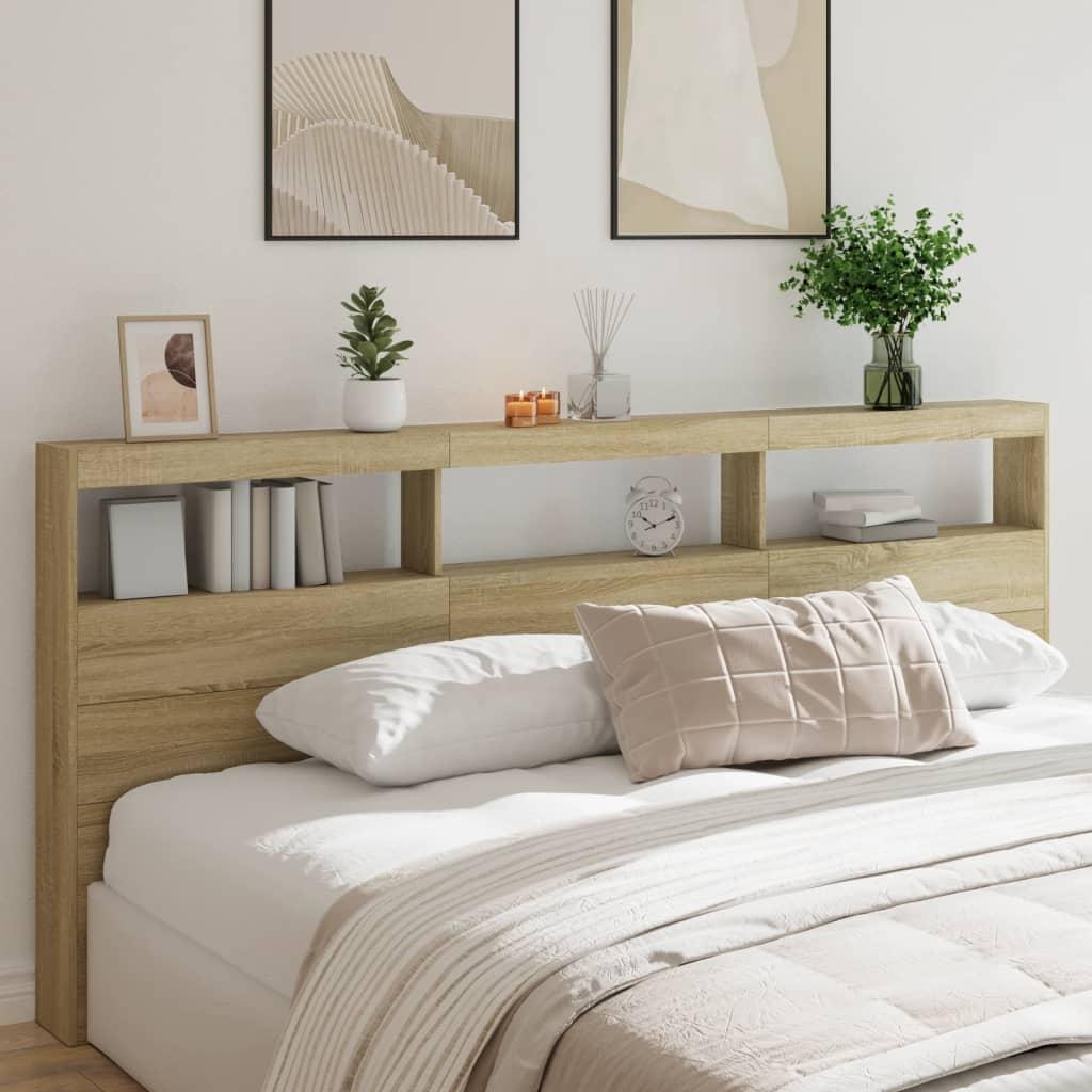 Headboard Cabinet with LED Sonoma Oak 220 cm