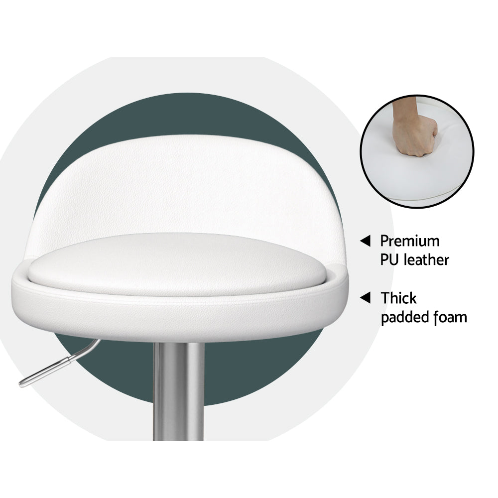 Artiss Bar Stools Kitchen Stool Chairs Dining Gas Lift Swivel Leather White x2