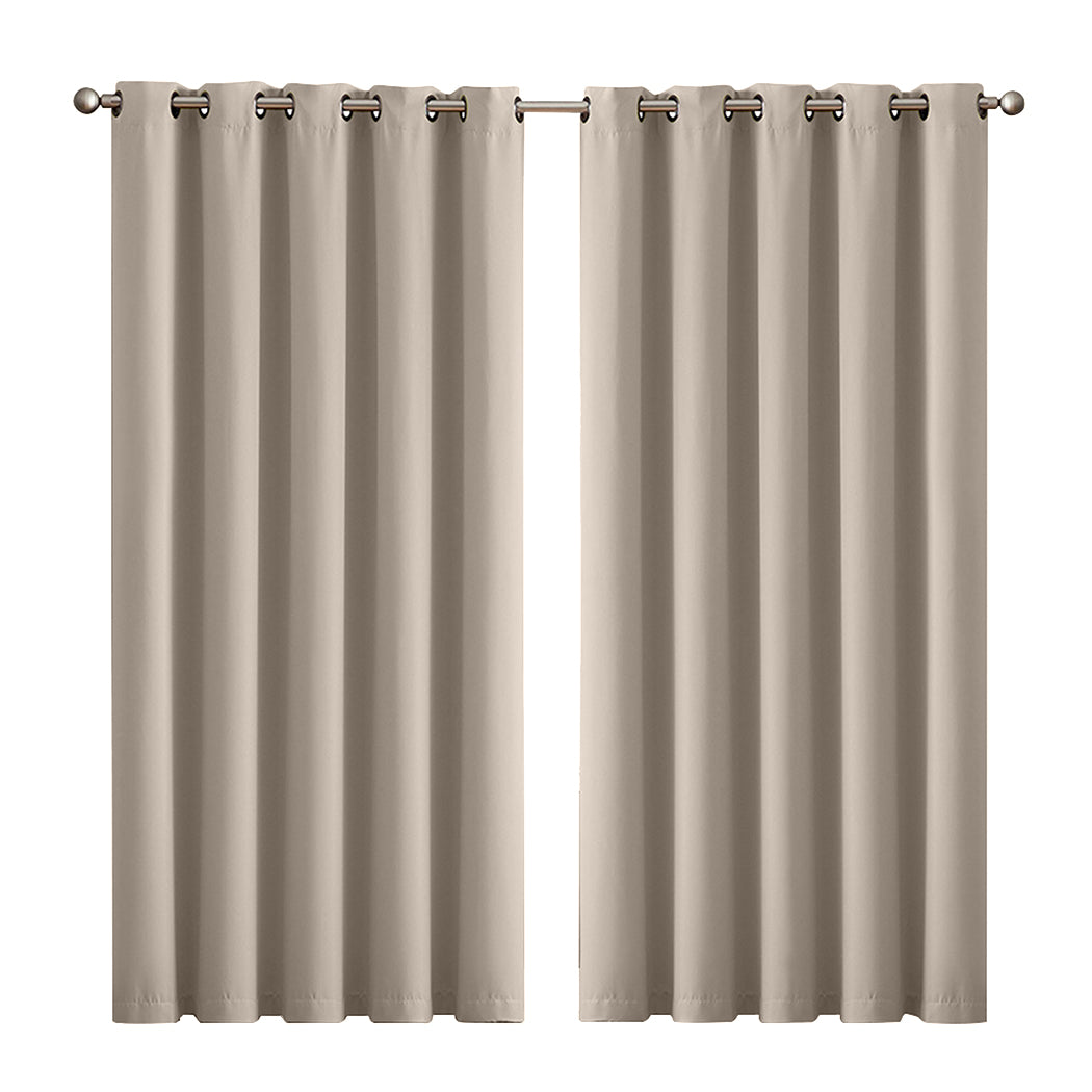 2x Blockout Curtains Panels 3 Layers Eyelet Room Darkening 180x230cm Beige