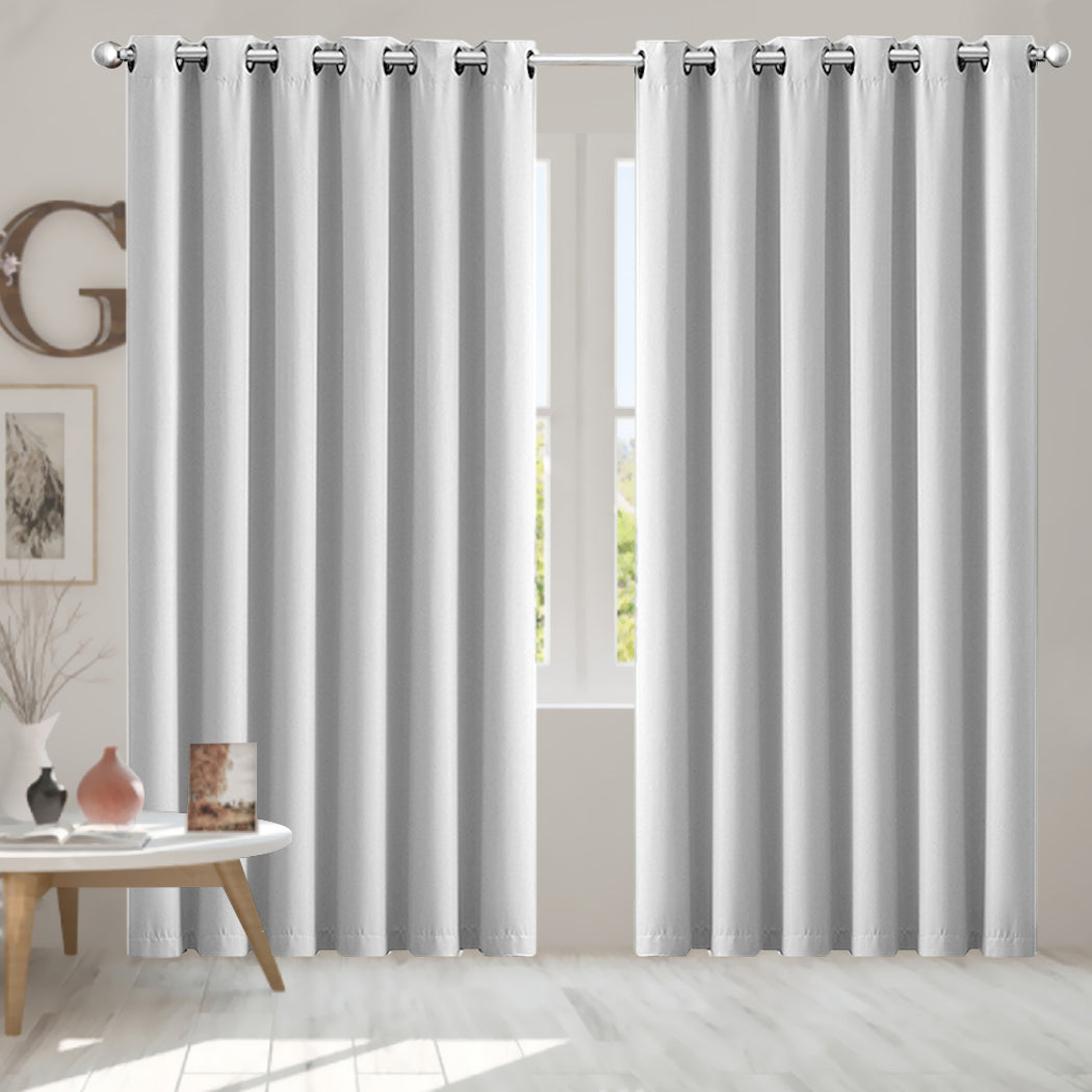 2x Blockout Curtains Panels 3 Layers Eyelet Room Darkening 240x230cm Grey