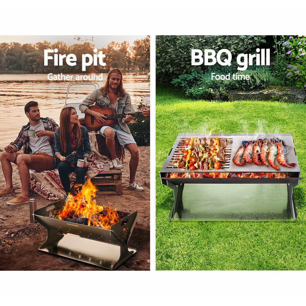 Grillz Fire Pit BBQ Outdoor Camping Portable Patio Heater Folding Packed Steel