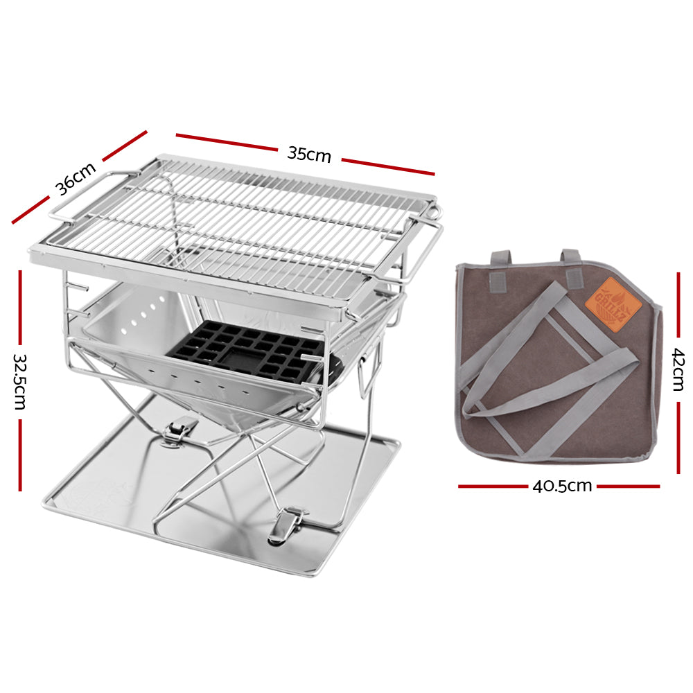 Grillz Camping Fire Pit BBQ Portable Folding Stainless Steel Stove Outdoor Pits
