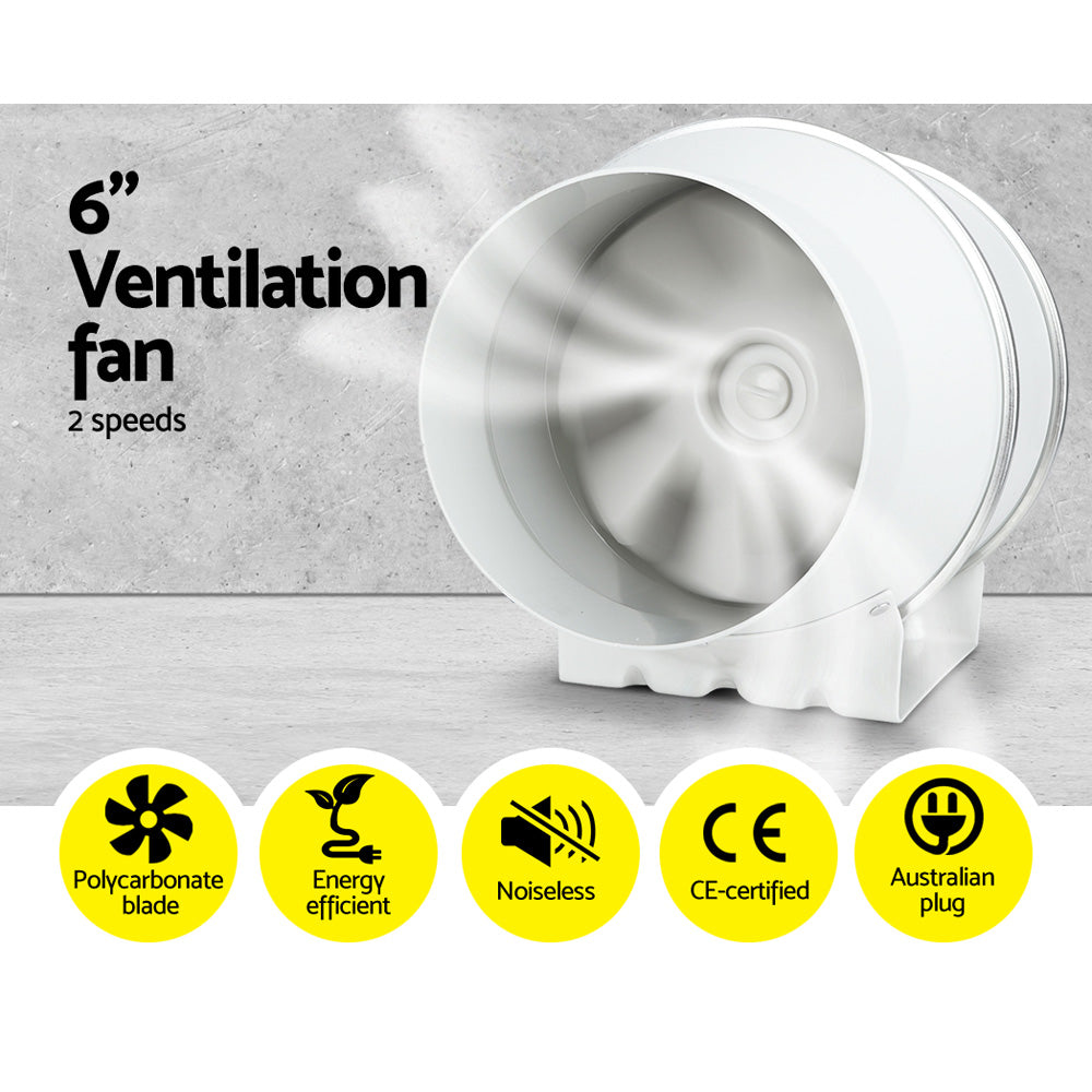Greenfingers 6" Hydroponics Grow Tent Kit Ventilation Kit Fan Carbon Filter Duct